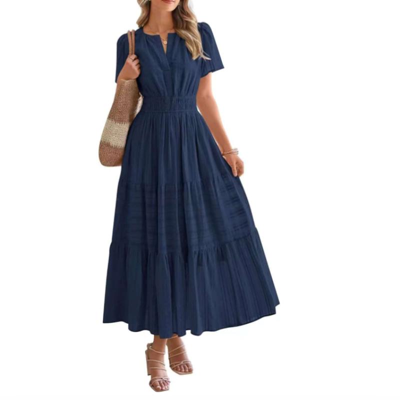 Женское платье с V-образным вырезом, плиссированными рукавами-фонариками, короткими рукавами, уличное модное платье