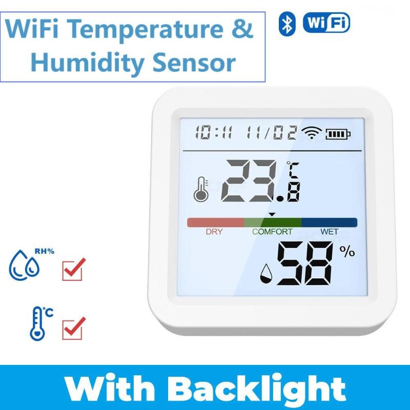 Датчик температуры и влажности Wi-Fi Домашний подключенный термометр с подсветкой ЖК-дисплея Комнатный гигрометр Голосовое управление