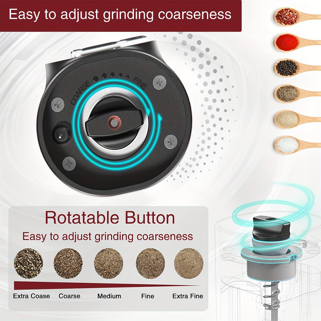2-piece Electric Grinder with Charging Base,automatic Pepper grinder,USB Charging, Adjustable Thickness, Refillable, Automatic Grinder with LED Lights
