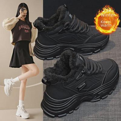 Женские водонепроницаемые повседневные спортивные кроссовки Plus Velvet белого цвета 2023 года — модель средней высоты на толстой подошве