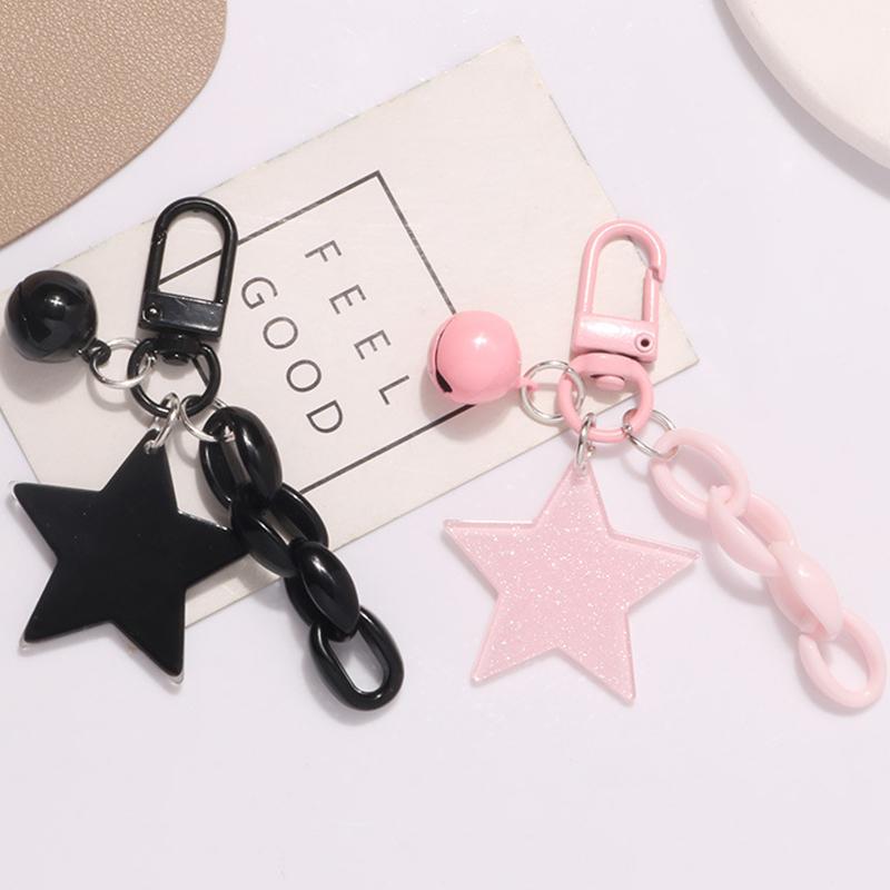 Glitter Stars Acrylic Keychain Bell Pendant Keyring For Girls Backpack Charm Headphone Case Accessory Creative Friendship Gifts