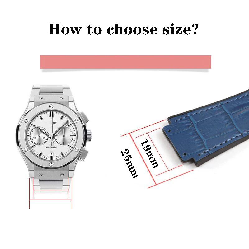 26x19 мм Настоящая Коровья Кожа Резина Ремешок для Часов для HUBLOT Classic Fusion Universe Big Bang Серии Мужской ремень Ремешок для Часов Бабочка Пряжка