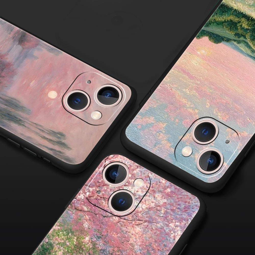 Claude Monet Garden Paint Art Phone Case For iPhone 17 16 15 Pro Max 11 12 13 14 7 8 Plus SE 2020 X XR XS Cover Soft Black