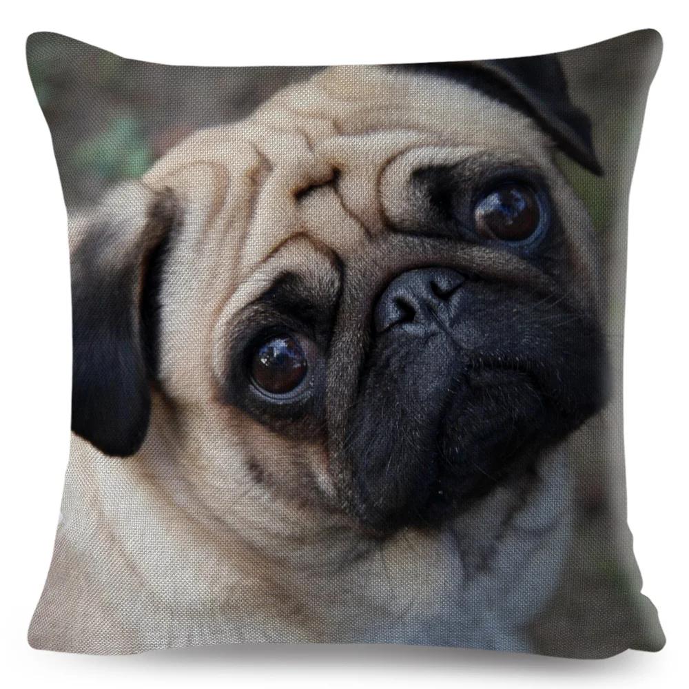 Both Sided Pug Dog Print Cushion Cover Decoration Pet Animal Pillow Case for Sofa Home Car Linen Pillowcase 45x45cm