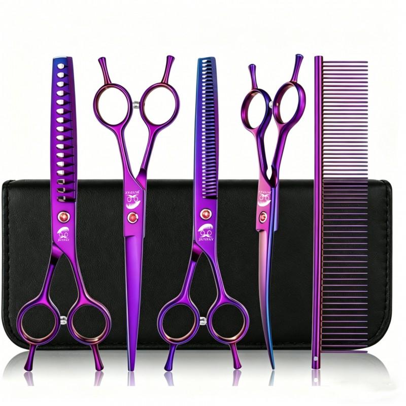 Professional Pet Grooming Scissors Set 7 Inch Stainless Steel Dogs Including Straight Curved Tooth Fishbone Ear Hair Trimmer