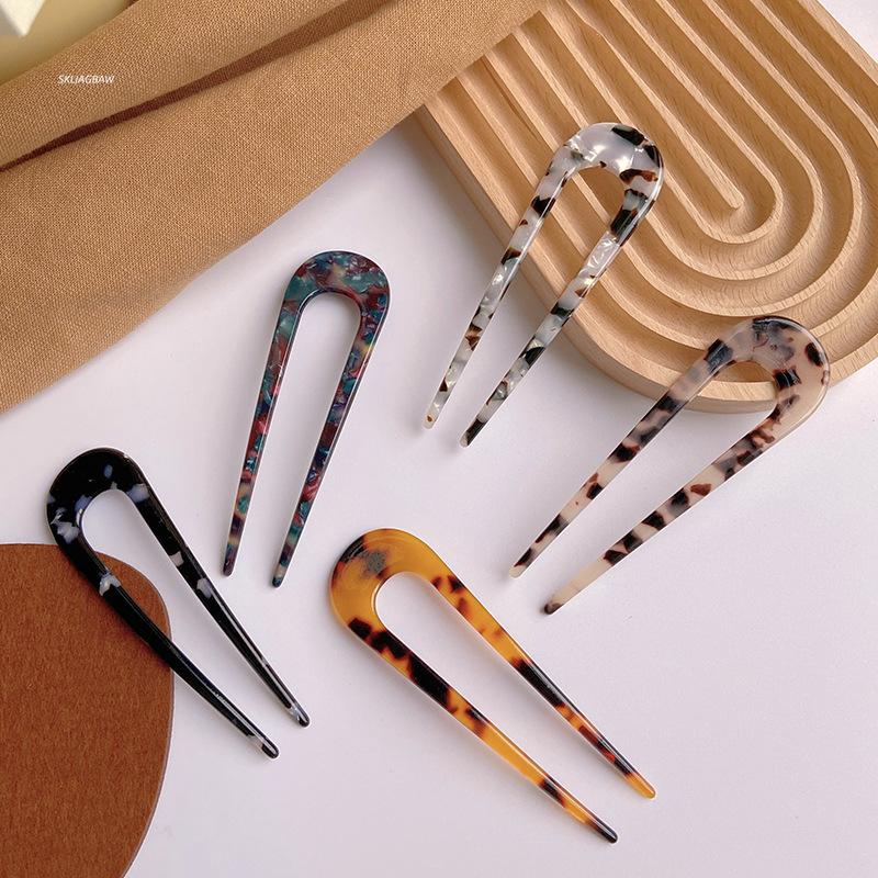2 шт./лот Корейские палочки для волос Женская заколка для волос Элегантные красочные ацетатные палочки для волос с леопардовой текстурой Заколка для волос для девочек Аксессуары для волос