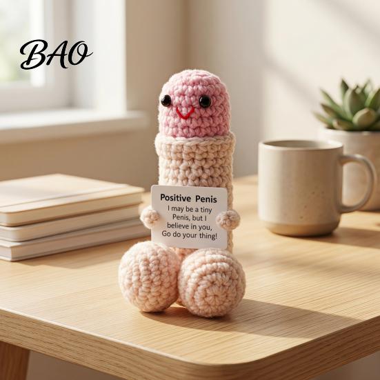 Novelty Crochet Decoration Handmade Ornament, Funny Positive Desk Buddy, Cute Ornament Figurine, Emotional Support Keepsake Gift for Friends Coworkers