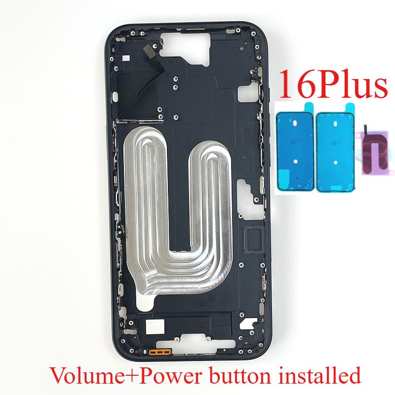 For iPhone 16 Plus Middle Frame Bezel With Volume Power Flex Cable Side Button Chassis Repair Parts