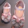 Детская кожаная обувь со стразами и бантом, праздничная танцевальная обувь принцессы для девочек, детская студенческая обувь на плоской подошве, детская обувь для выступлений