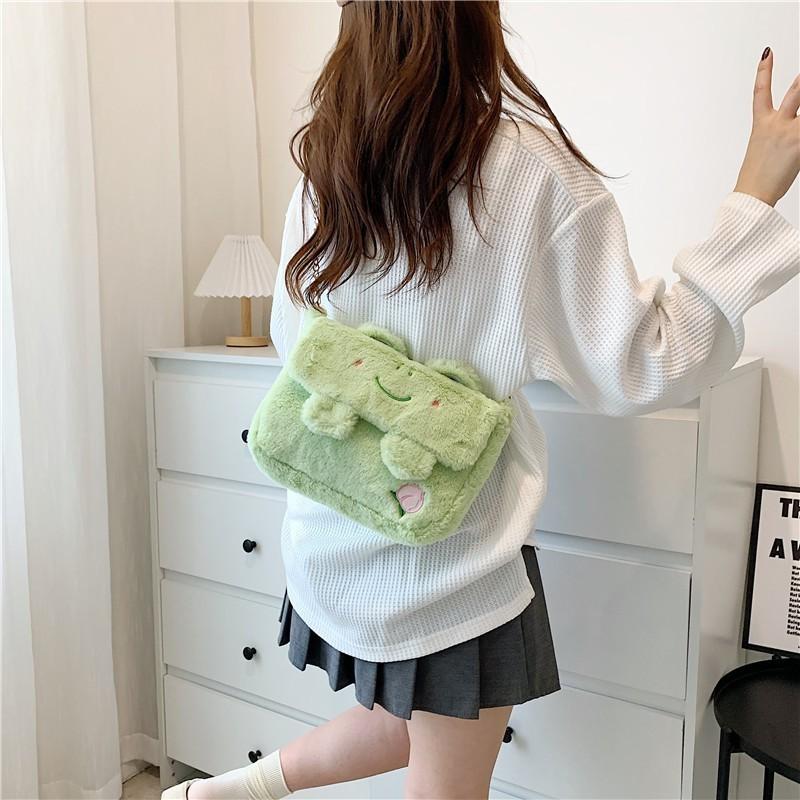 Cute Frog Plush Crossbody Bag Winter JK Uniform Lolita Style Anime Gift Makeup Purse For Girls