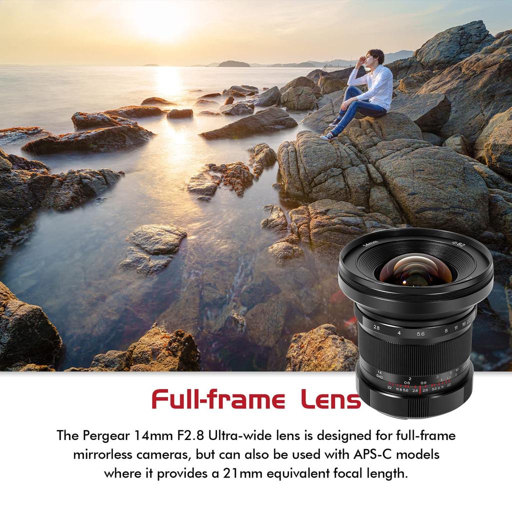 Pergear 14mm II Ultra Manual Lens with Angle of View for Canon Compatible with EOS and Other Mirrorless Cameras F2.8 Wide-Angle 114° Full-Frame EOS-R