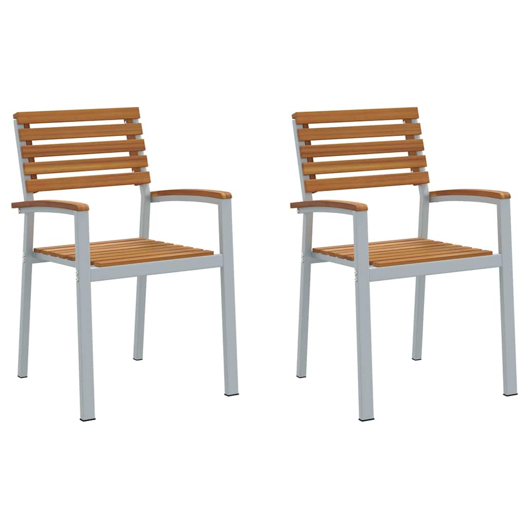 Garden Chair 2 pcs. Brown Solid Wood Acacia Stackable