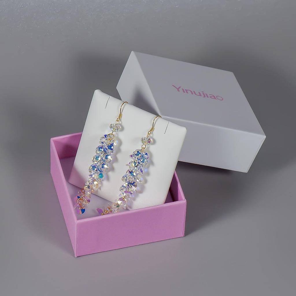 Серьги ручной работы из стерлингового серебра 925 пробы с уникальным блеском австрийских кристаллов в стиле бохо с подвеской и бахромой. Идеальный подарок для женщин.