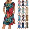 Women's Short Sleeve Dress Pleated Loose Swing Casual Dress With Pockets Knee Length Dresses