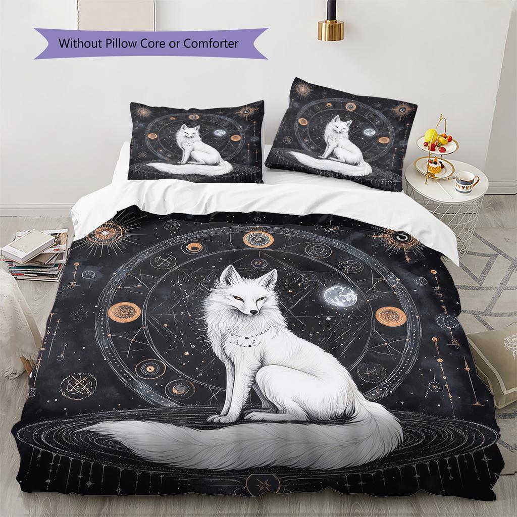 Black and white fox Pattern Bedding Quilt Set Quilt Cover Pillowcase Home Decoration Gift (1 * duvet cover + 2 * pillowcase, without core)