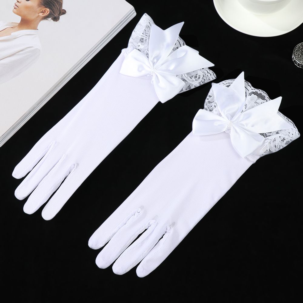 Fashion Bride Bow Lace Gloves Women White Gloves Sunscreen Driving Gloves Marriage Party Accessories