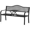 Metal Outdoor Bench with Liftable Middle Table. Patio Loveseat. Garden Bench for Garden. Porch. Seats 2–3 People. Black