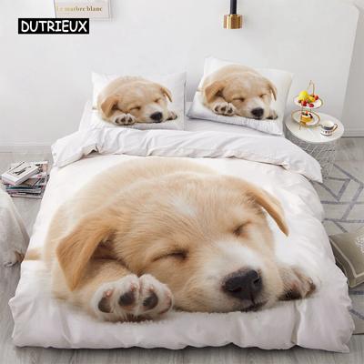 Комплекты постельного белья Lovely Animal 3D, белый пододеяльник, комплект стеганого одеяла, постельное белье, наволочка, размер King Queen 200*220 см, для собак, домашних животных, собак