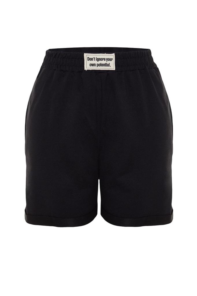 Women's Style Plus Size Shorts Bermudas Black Knitted Double Leg Label Detailed Knitted Shorts