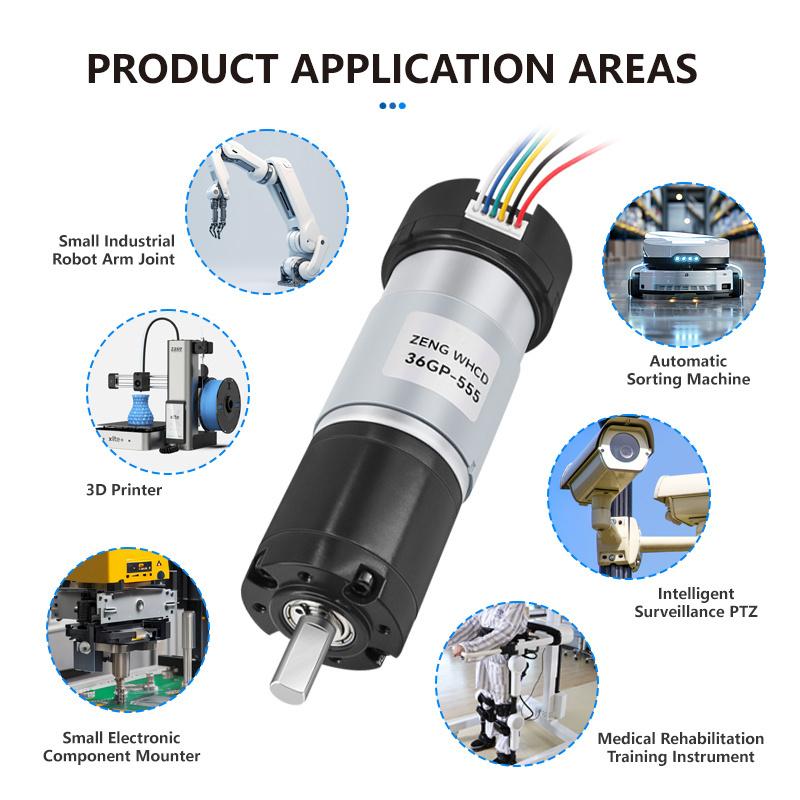 36GP-555 Planetary Gear Reduction Motor with Hall Effect Sensor And Encoder, 12V-24V All-Metal Gear Motor, High Torque DC Motor