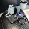 Bling Glitter PU Leather Cover with Bead Wrist Chain Strap Bracelet For Samsung Galaxy Z Flip 6 5 4 3 Phone Case