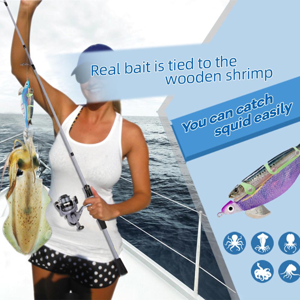 5 шт., светящаяся приманка для креветок, жесткая искусственная приманка, деревянная приманка для креветок с крючками для кальмаров