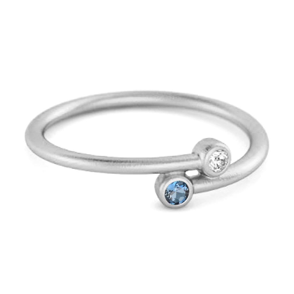 London Blue Topaz Open Bezel Two- 925Stone Ring - 925 Sterling Silver