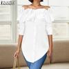 ZANZEA Women Casual Off Shoulder Long Sleeve Plain Blouse