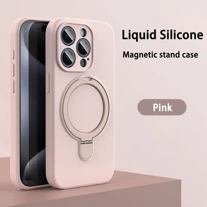 Чехол-подставка из жидкого силикона с магнитом для For Iphone 16 14 Plus 13 1 Pro Max 12 Для беспроводной зарядки Невидимый держатель Чехол