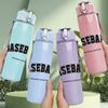 1PC Baseball Sport Theme Badge Print 750ml Color Plastic Sports Water Bottle Leakproof Flip Straw Lid Suitable for Sports Office Home Use