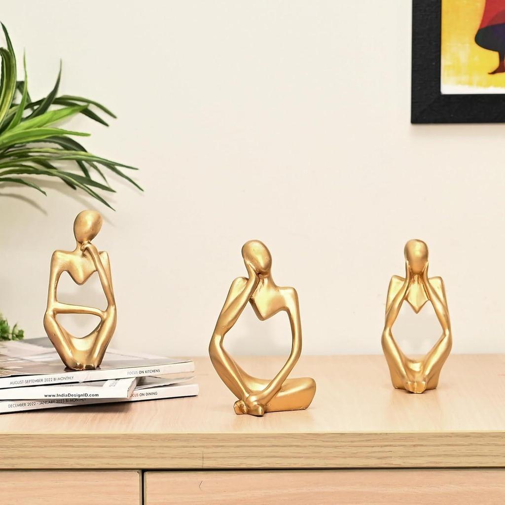 Set of 3 Gold Abstract Thinker Men Statue Set - Modern Art Showpieces for Home Decor, Living Room, Bedroom,Office
