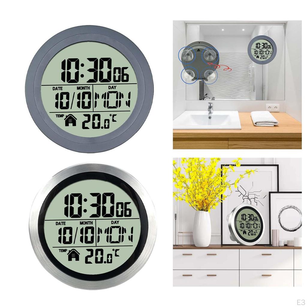 14.6 Cm Bathroom Digital Wall Clock with Suction Cup, LCD Display, Dustproof, Lightweight,