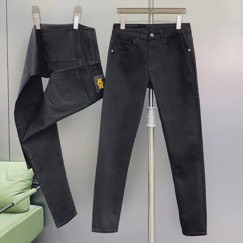 Высококачественные облегающие черные джинсы с 3D-печатью для мужчин - эластичные, универсальные брюки прямого покроя