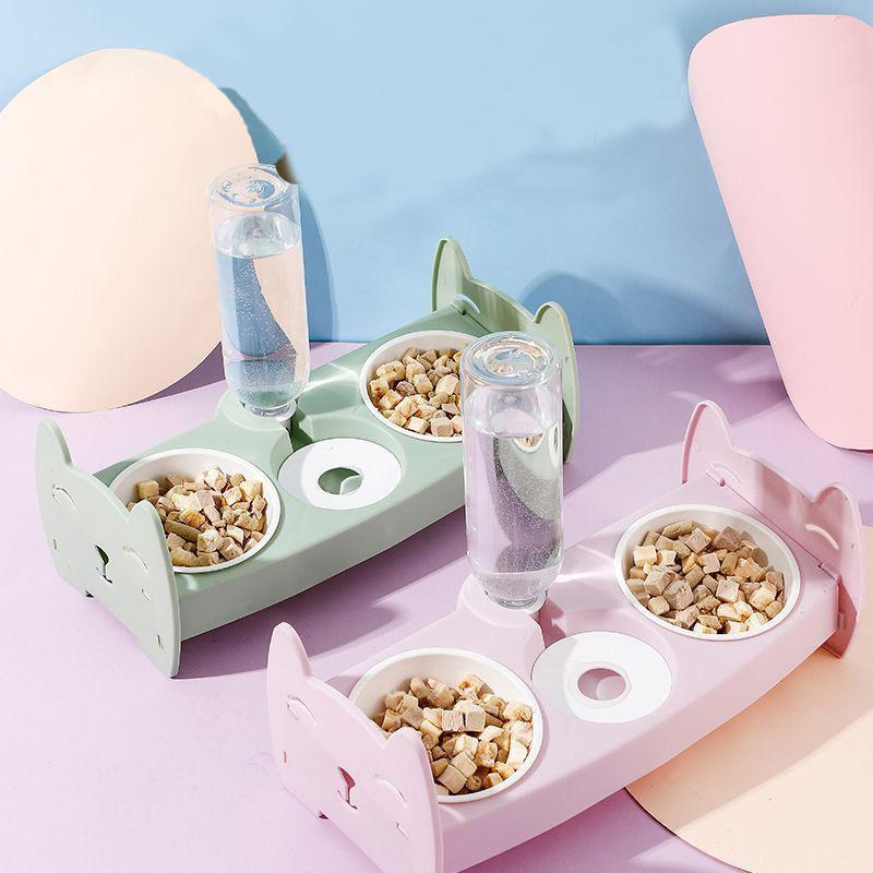 Милые антиопрокидывающиеся миски для еды и воды, кормление домашних животных, медленная еда, двойная пластиковая миска для домашних животных