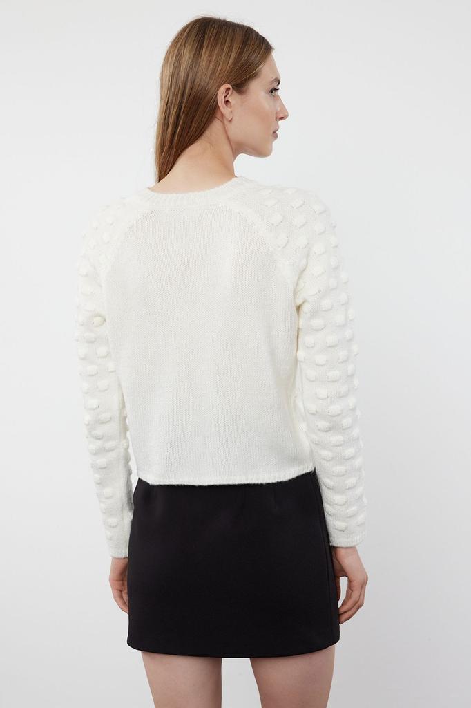 Женский элегантный кардиган цвета экрю, укороченный кардиган с мягкой текстурой и бантом из трикотажа