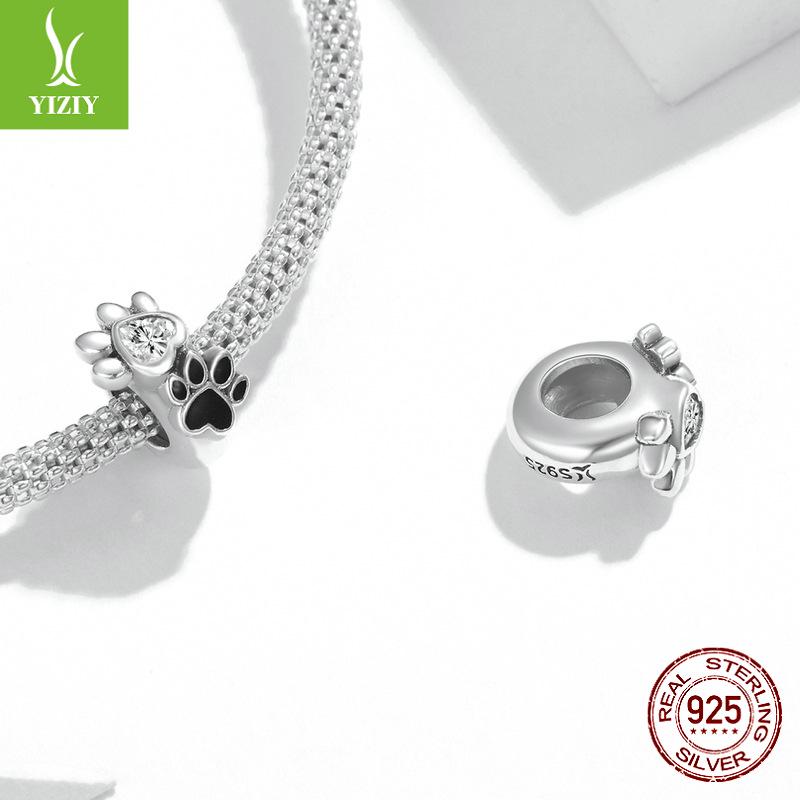 Yinziyun Cat Paw Print DIY Bracelet Spacer Beads: Cute S925 Sterling Silver Pet Imprint Collection