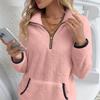 Women's Half-Zip Plush Hoodie Long Sleeve Casual Pullover Cozy Sweatshirt for Fall/Winter Warm Tops