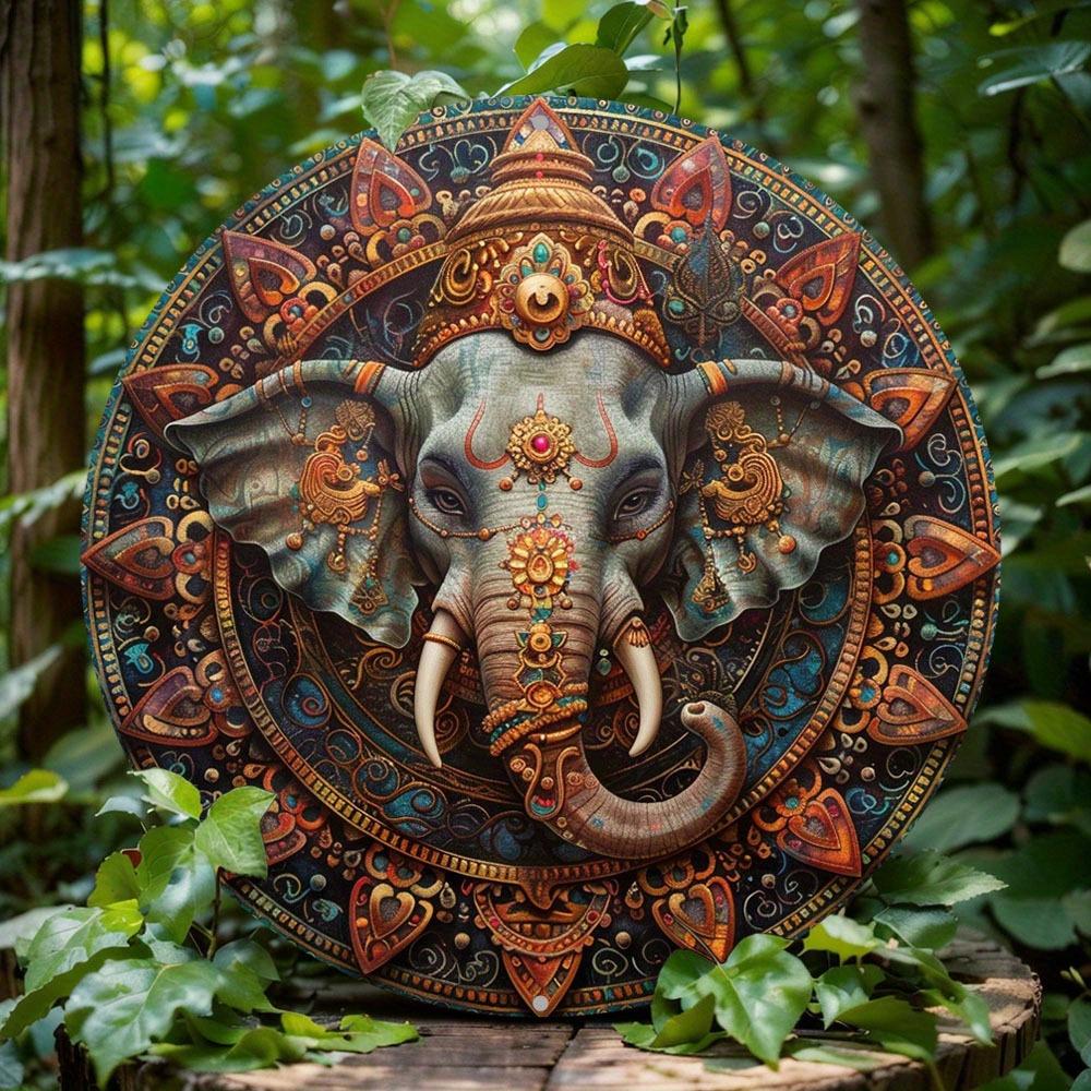 Украшение венка на тему индийского слона, круглый деревянный декоративный знак, для дома, кафе, настенного украшения, идеальный подарок на праздник