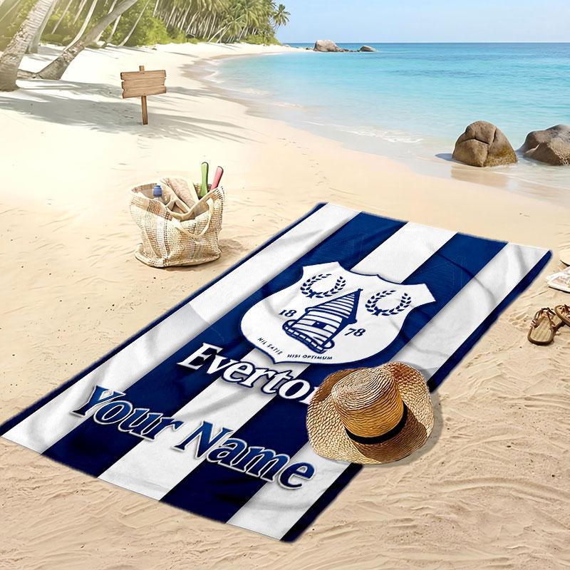 Everton FC Personalized Printed Beach Towel Soccer Logo Support Custom Name Text Absorbent Towel For Sport Travel Special Gift