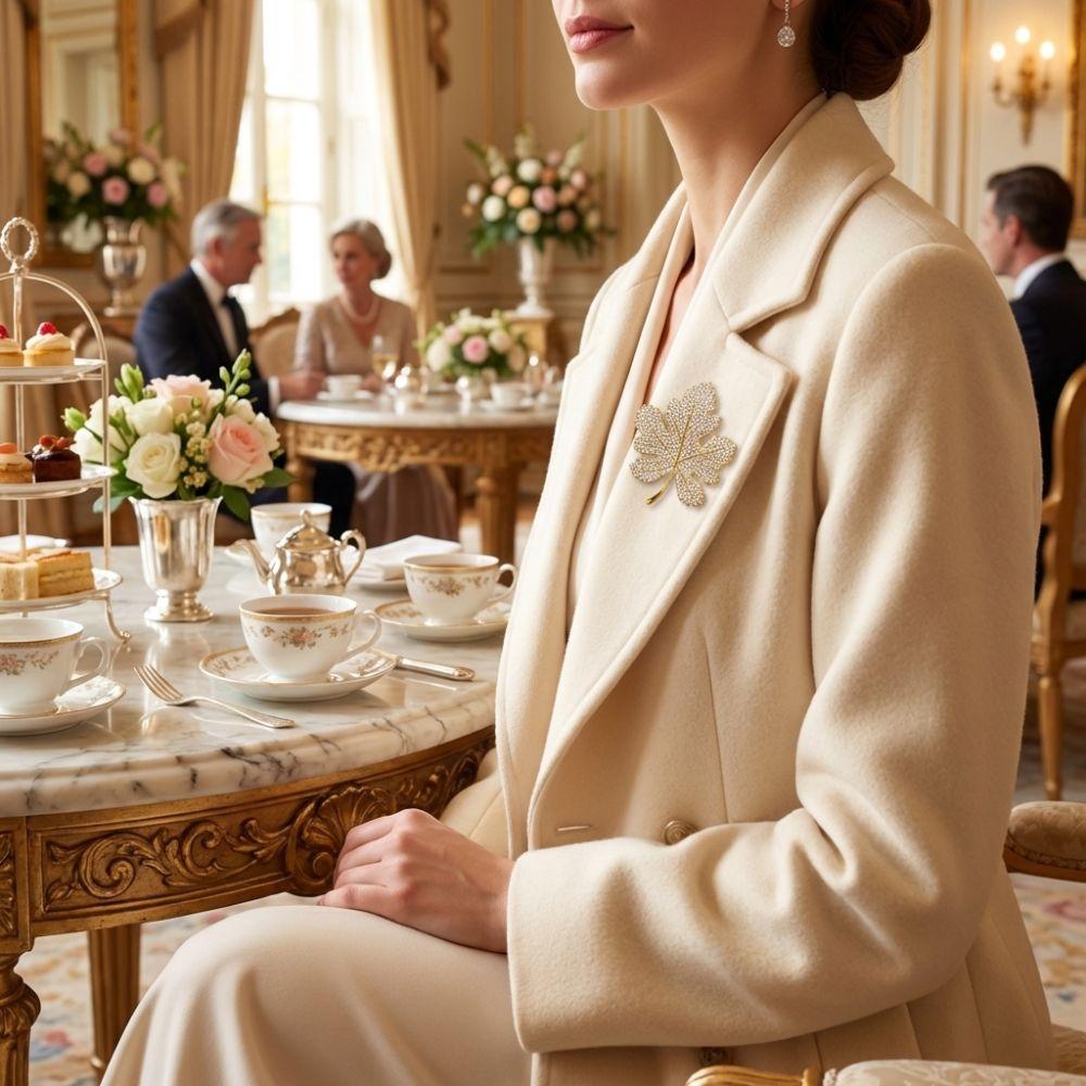 Trendy Jewelry Sequin Leaf Brooch Metal Maple Leaf Pin  Party Accessories