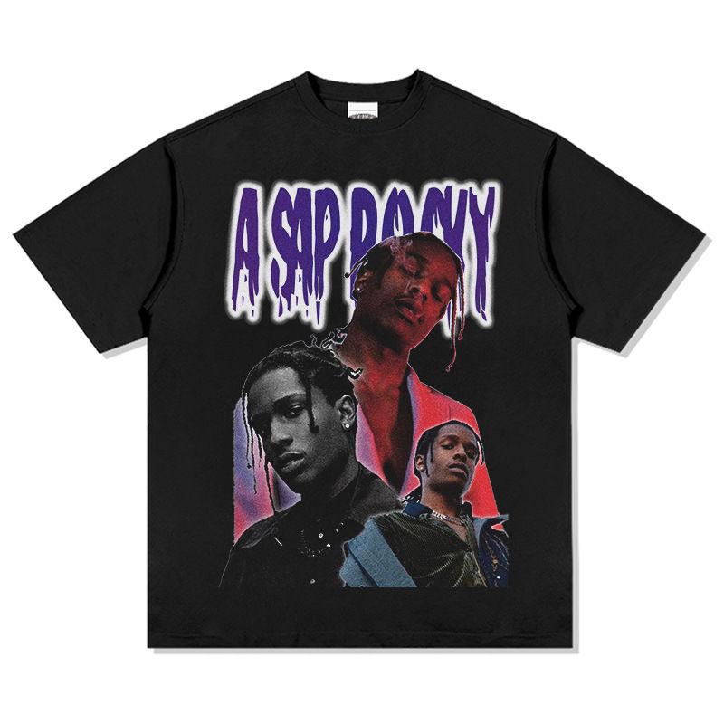 2026 New ASAP Rocky Portrait Graphic 100 Cotton Unisex Shirt 2026 Summer New Oneck Unisexs Y2k Hip Hop Style Short Sleeve Tshirt