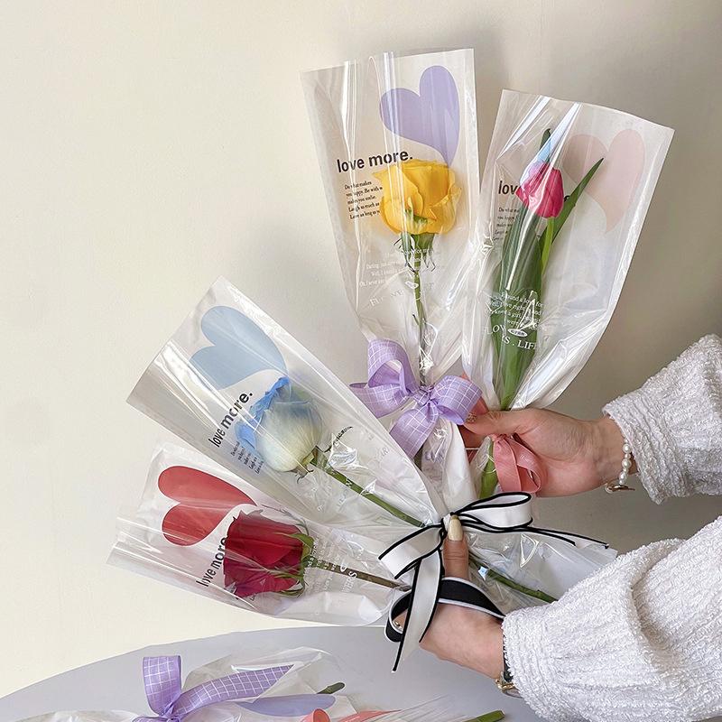 20 шт. одиночные рукава для роз, упаковочные пакеты для букетов, прозрачные целлофановые цветочные обертки на День святого Валентина