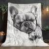 VIKAMA Sketch French Bulldog Flannel Throw Blanket Black White Pencil Dog Neutral Bedroom Camping Decor Gift Cover