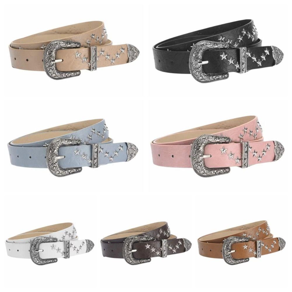 Solid Color Western Studded Belt Gothic Star Waistband Trouser Belt Y2K Punk Belt  Unisex