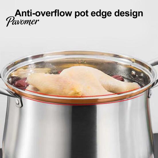 Gas Stove Safe Cooking Pot Extra Tall Stainless Steel Soup with Lid, Durable Kitchen Large for Stewing Cookware Anti-Scalding Handles, Capacity