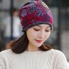 Soft Winter Fashion Warmer Soft Print Flower Neck Warm Women Hat Bib Hats Velvet Bonnet Beanie