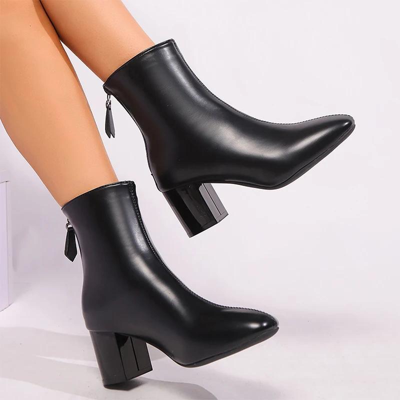 Модные женские кожаные ботильоны с острым носком, элегантные туфли на высоком каблуке, женская обувь 2025 года, трендовые зимние туфли-лодочки, ботинки челси, женские ботинки