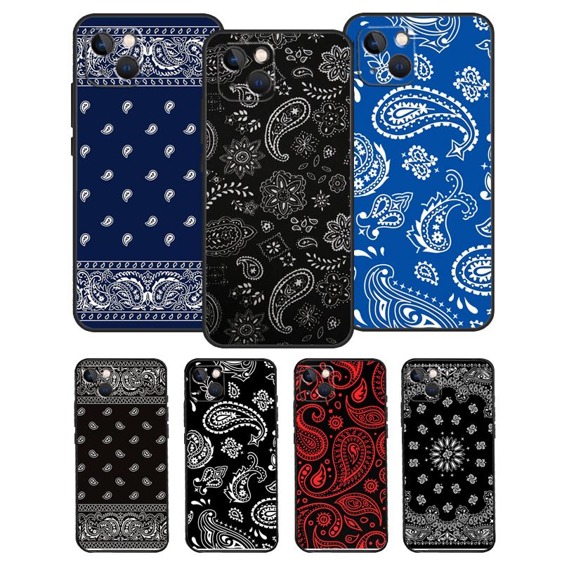 Черный чехол-бандана с узором пейсли для iPhone 16 Pro Max 15 14 13 11 12 17 Pro Max mini 15 16 Plus 16e 17 Air Cover