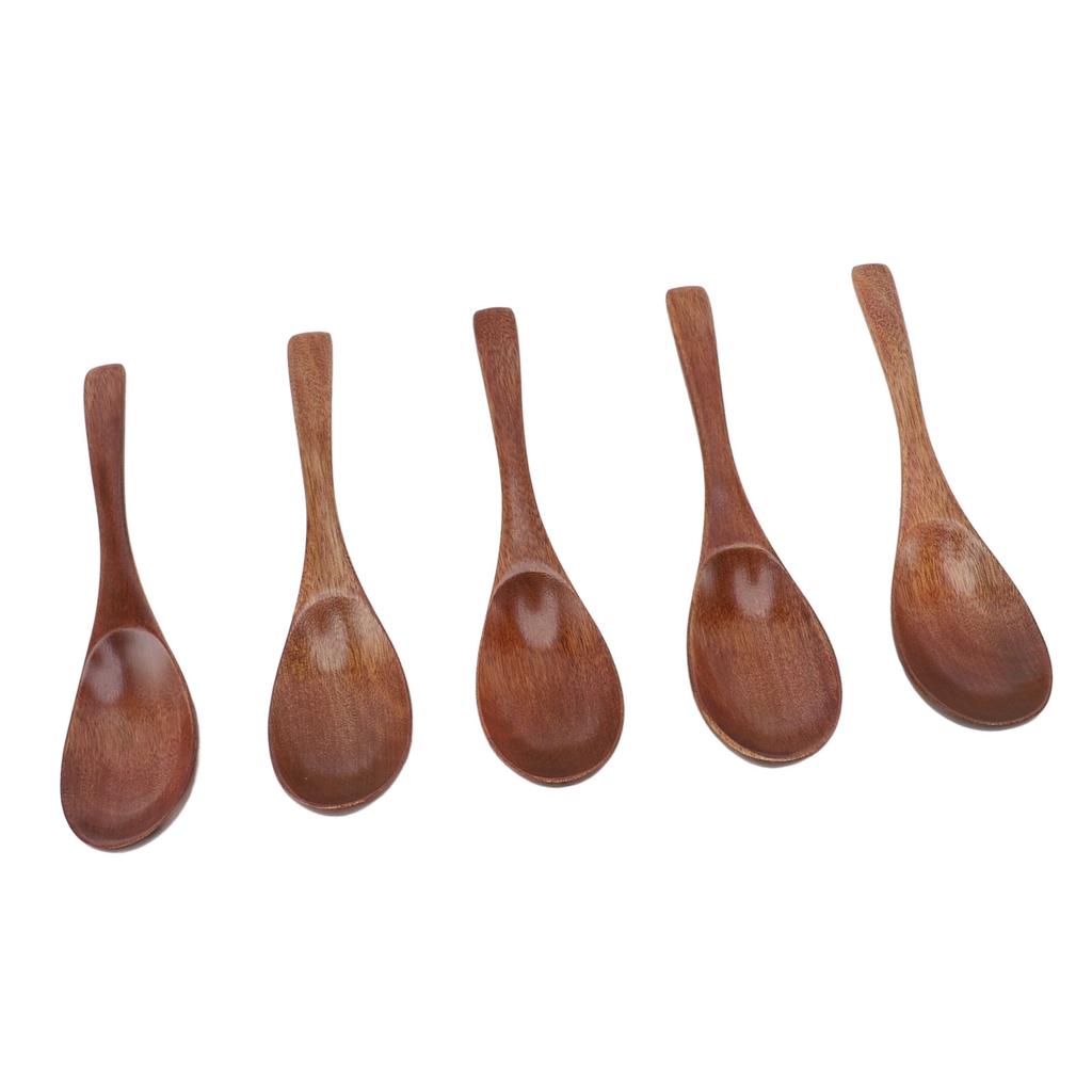 5Pcs Handmade Japanese Wooden Soup Spoons 6 Inch Long Wooden Spoons for Coffee Tea Drinks