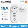Tuya Wifi Smart Usb Socket Brazil Plug 16a Outlet Adapter Charging Voice Timing Smart Life App Electrical For Google Home Alexa
